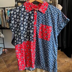 Style & Co Red and Blue Floral Shirt